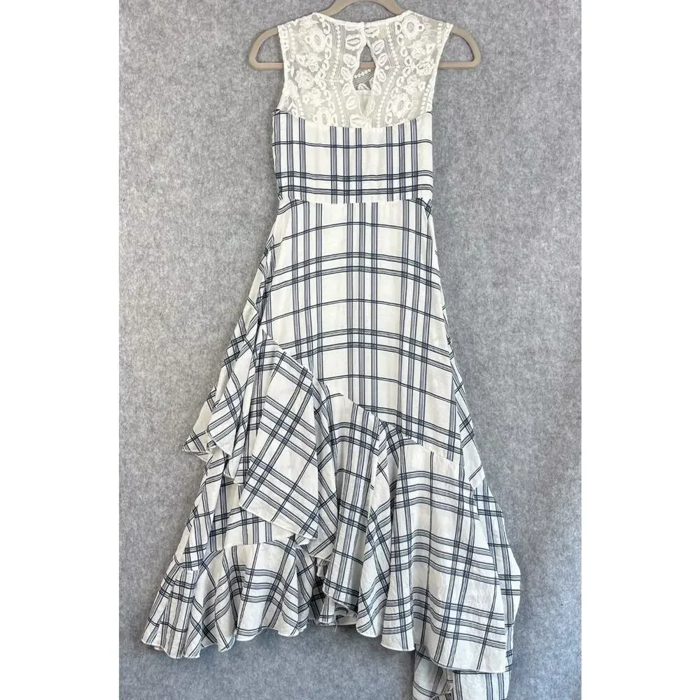 Mia Joy Dress Girls 12‎ Blue Plaid Lace Asymmetric Ruffle Cottage Boho Peasant